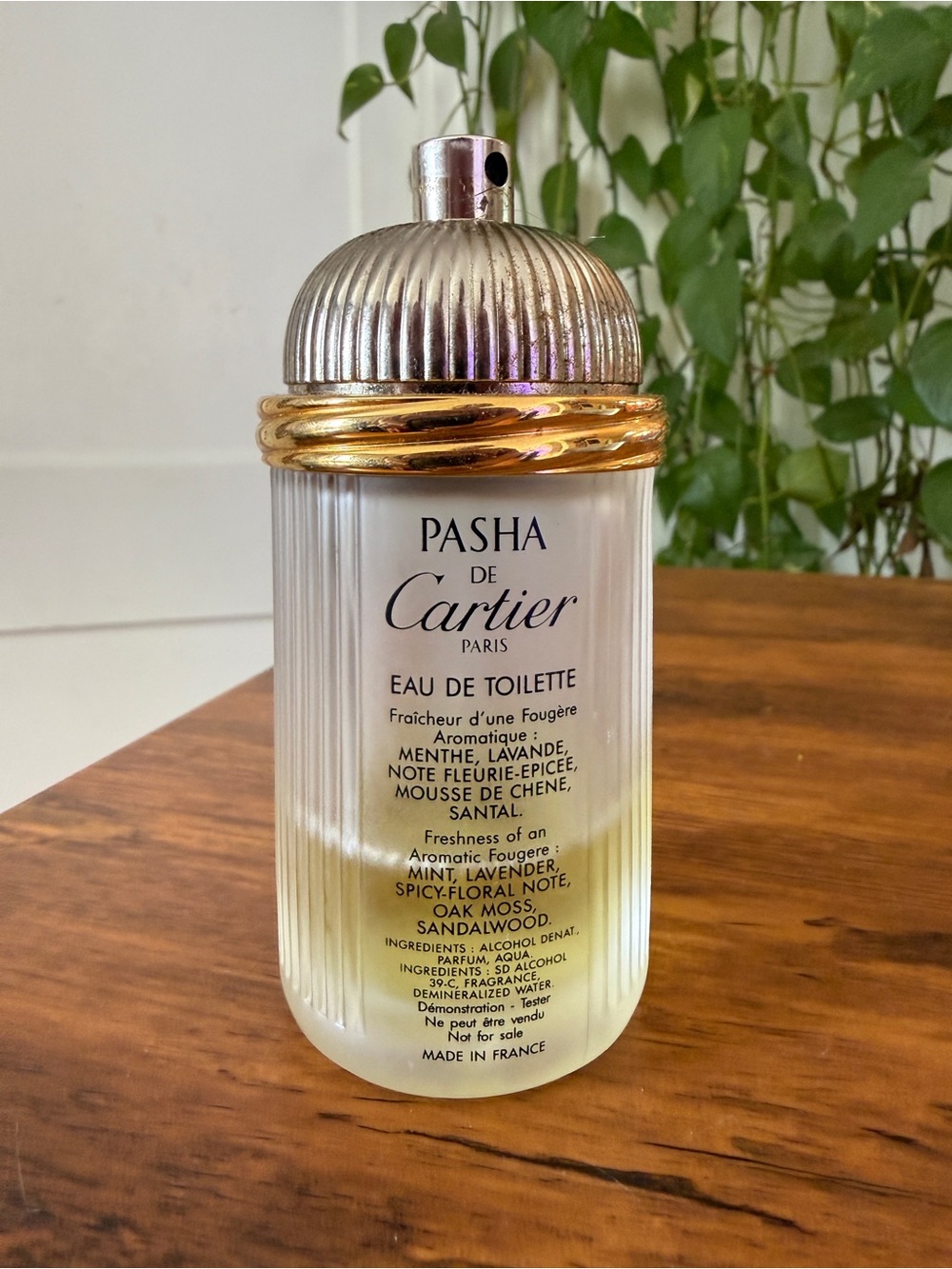 Decorative Ribbed Glass Bottle Silver Gold Accent Partially Full